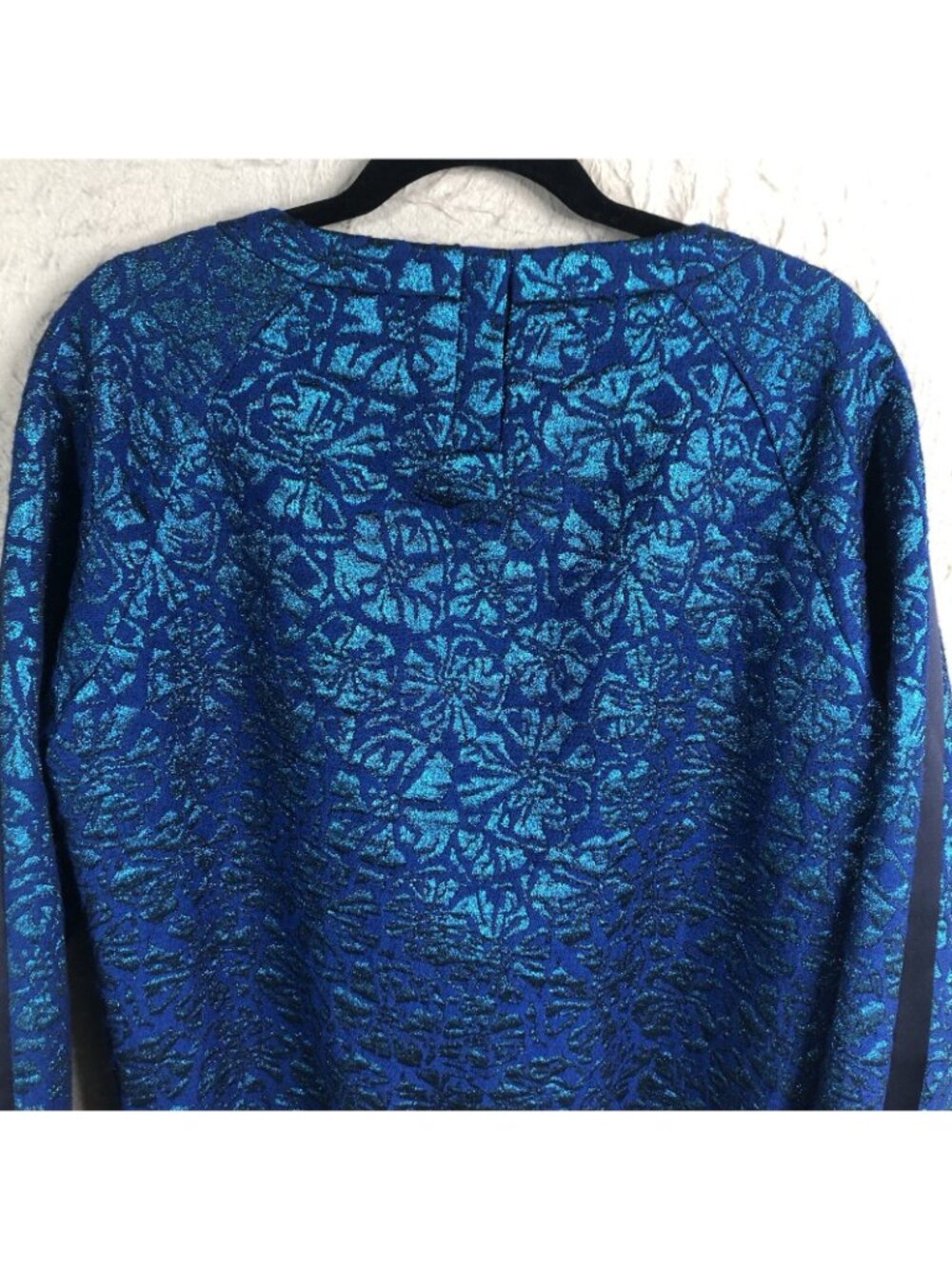 Statement Sweater Women 10 Blue Metallic Delphinium Jacquard Jewels Castle NEW - Picture 14 of 16